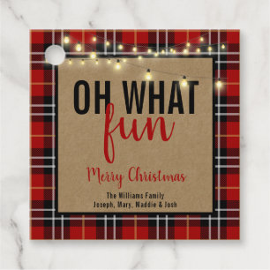 Trendy Plaid Red and Black Plaid Fun Typography Favour Tags