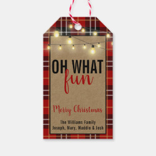 Trendy Plaid Red and Black Plaid Fun Typography Gift Tags