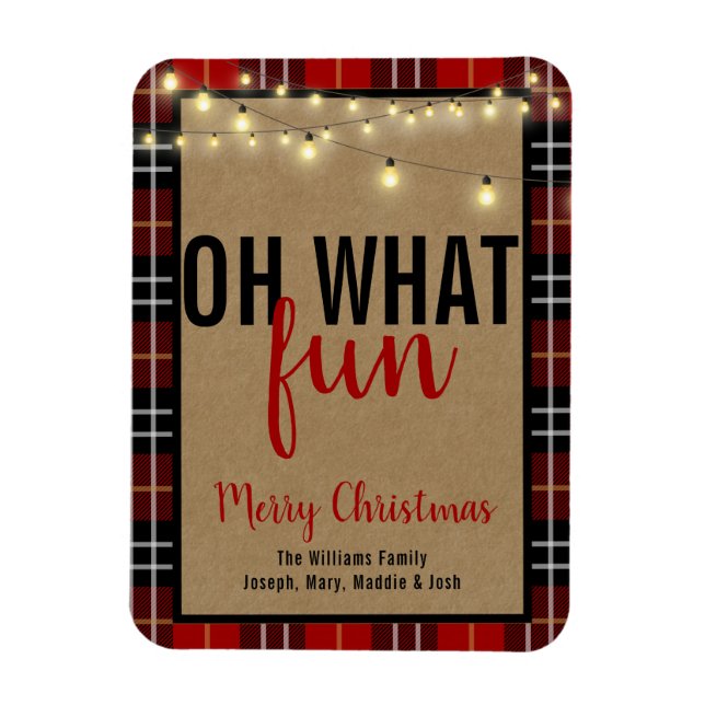Trendy Plaid | Red and Black Plaid Fun Typography Magnet (Vertical)