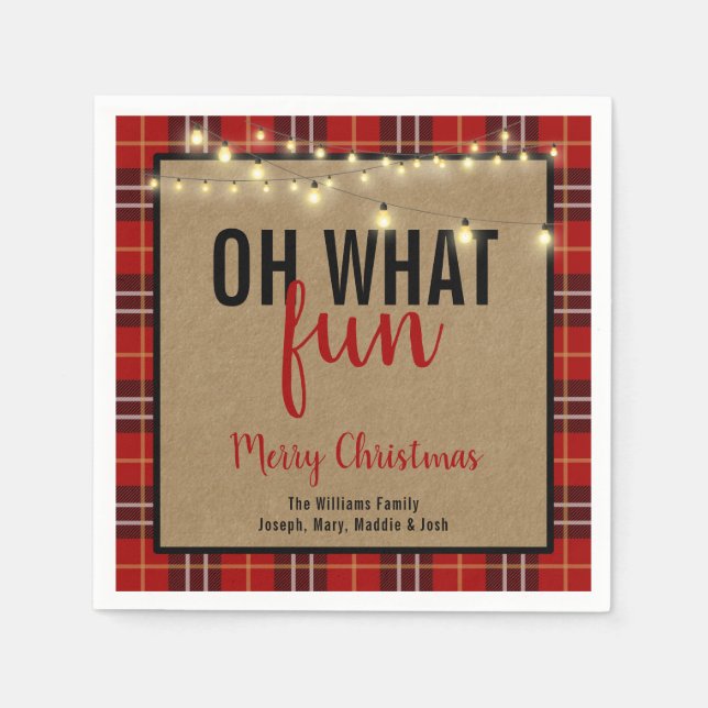 Trendy Plaid | Red and Black Plaid Fun Typography Napkin (Front)