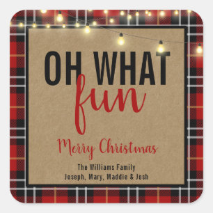 Trendy Plaid   Red and Black Plaid Fun Typography Square Sticker