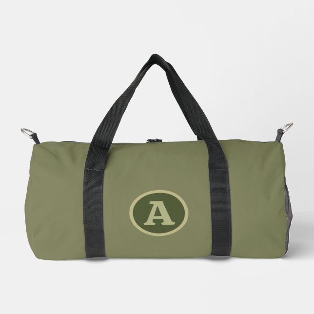Trendy Plain Army Green Personalised Letter. Duffle Bag (Front)