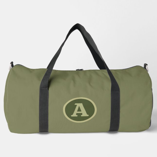 Trendy Plain Army Green Personalised Letter. Duffle Bag (Front)