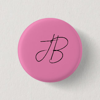 Trendy plain calligraphy monogram initials pink 3 cm round badge