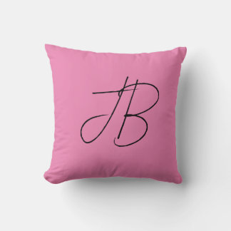 Trendy plain calligraphy monogram initials pink cushion