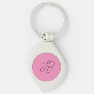 Trendy plain calligraphy monogram initials pink key ring