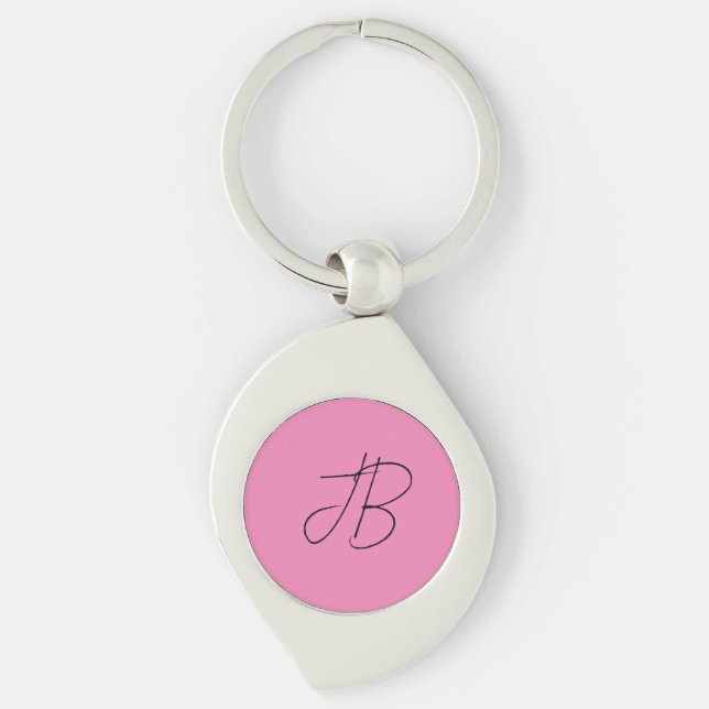 Trendy plain calligraphy monogram initials pink key ring (Front)