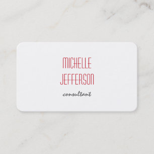Trendy Plain Red White Clean Business Card