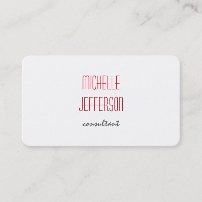 Trendy Plain Red White Clean Business Card (Front)
