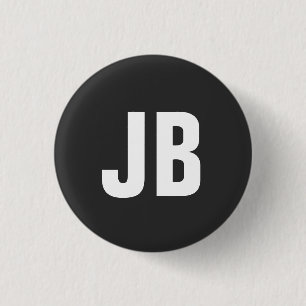 Trendy plain simple bold monogram initials black 3 cm round badge