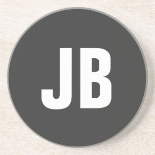 Trendy plain simple bold monogram initials black coaster