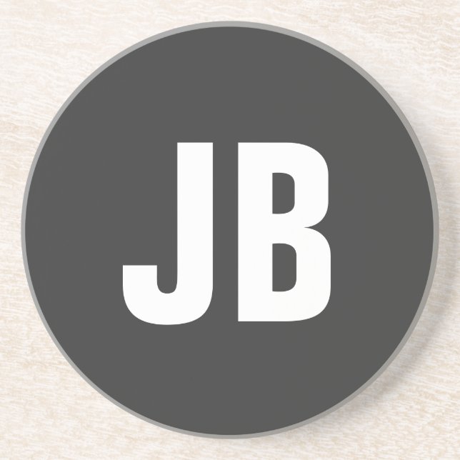 Trendy plain simple bold monogram initials black coaster (Front)