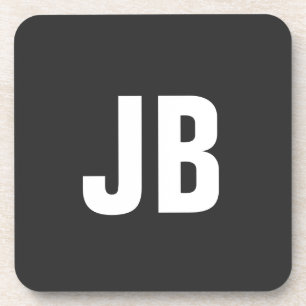 Trendy plain simple bold monogram initials black coaster