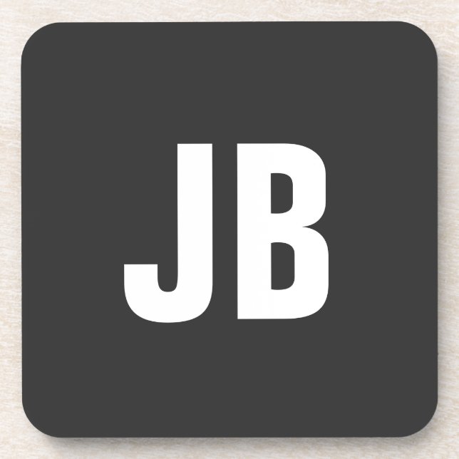 Trendy plain simple bold monogram initials black coaster (Front)