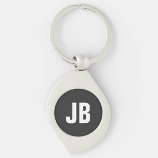 Trendy plain simple bold monogram initials black key ring