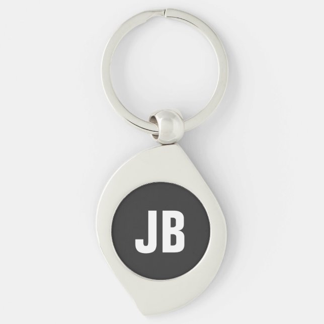 Trendy plain simple bold monogram initials black key ring (Front)