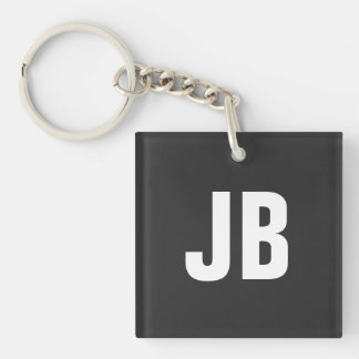 Trendy plain simple bold monogram initials black key ring