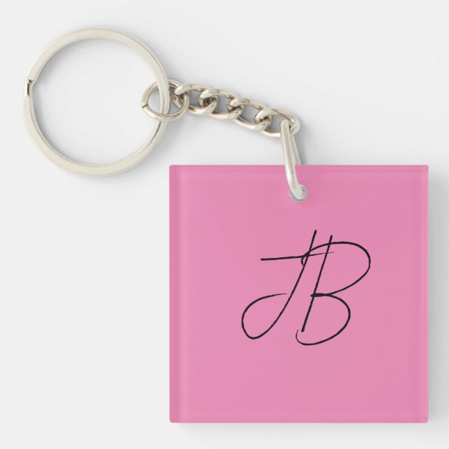 Trendy plain simple bold monogram initials pink key ring (Front)