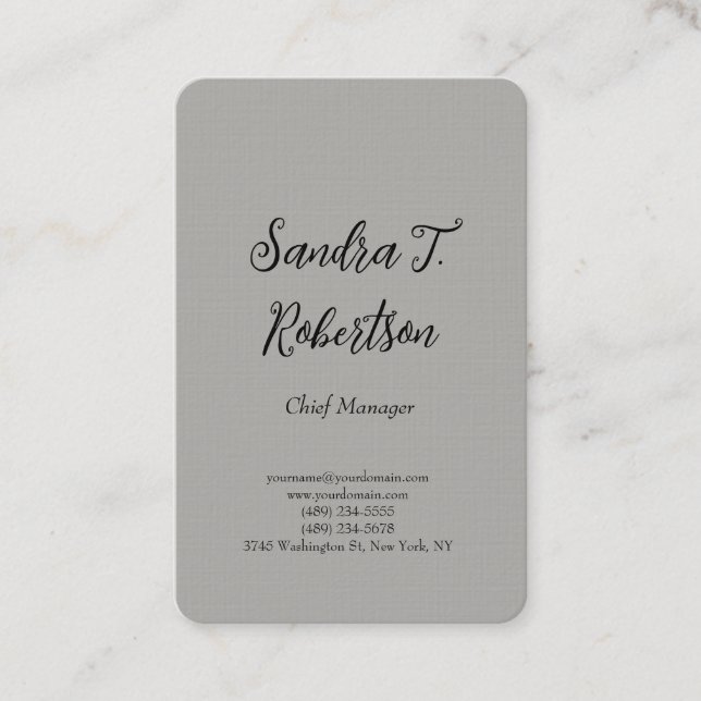 Trendy plain simple minimalist silver grey business card (Front)