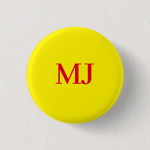 Trendy plain simple yellow red monogram initials 3 cm round badge