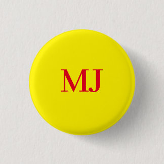 Trendy plain simple yellow red monogram initials 3 cm round badge