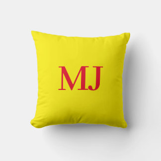 Trendy plain simple yellow red monogram initials cushion