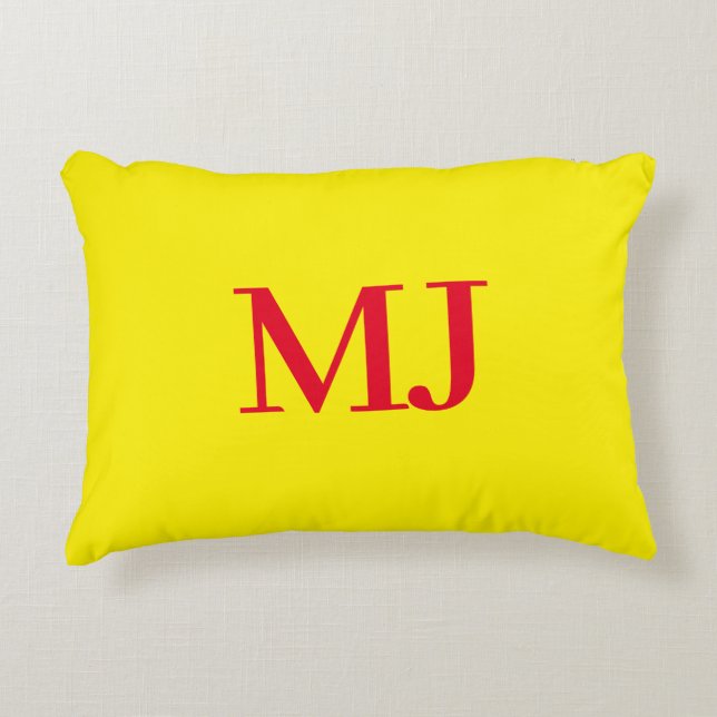 Trendy plain simple yellow red monogram initials decorative cushion (Front)