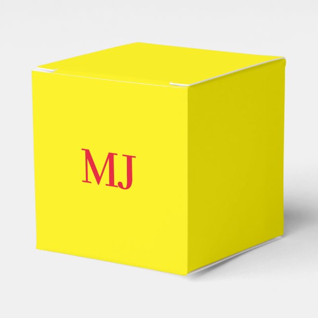 Trendy plain simple yellow red monogram initials favour box (Front Side)