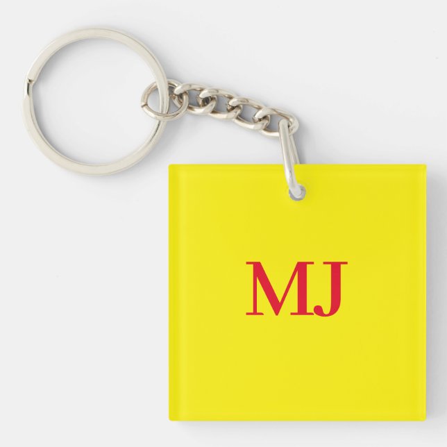 Trendy plain simple yellow red monogram initials key ring (Front)