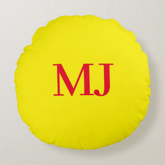 Trendy plain simple yellow red monogram initials round cushion