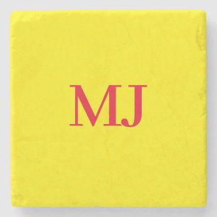 Trendy plain simple yellow red monogram initials stone coaster