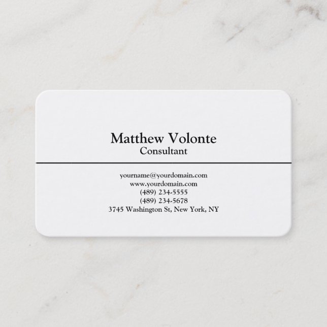 Trendy Plain Stylish Black & White Simple Business Card (Front)