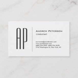Trendy Plain White Grey Monogram Business Card