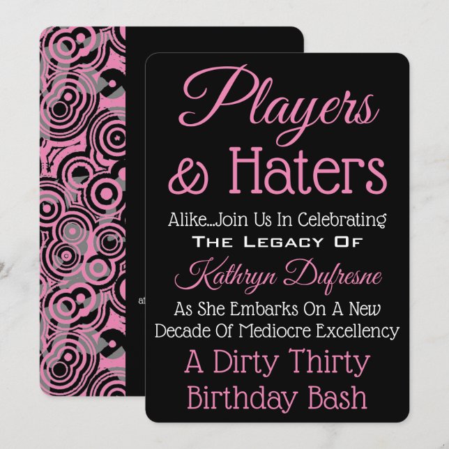 Trendy "Players & Haters" Party Invitation II (Front/Back)