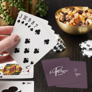 Trendy Plum Purple GrayWhite Script Monogram Playing Cards