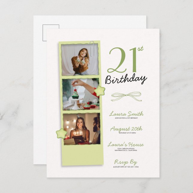 Trendy Polaroid Photo Birthday Invitation Postcard (Front/Back)