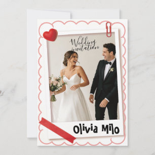 Trendy Polaroid Scrapbook Style Wedding Invitation