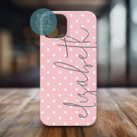 Trendy Polka Dot blush pink script grey name