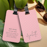 Trendy Polka Dot blush pink script grey name Luggage Tag<br><div class="desc">A feminine and girly polka dot design with a name in a handwritten,  calligraphy font.</div>