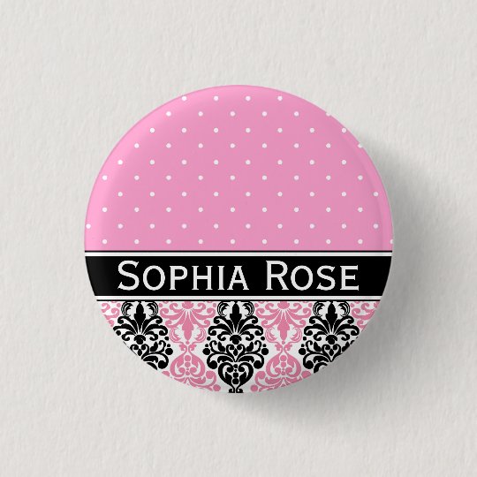 Trendy Polka Dot Damask Pattern with Name 3 Cm Round Badge