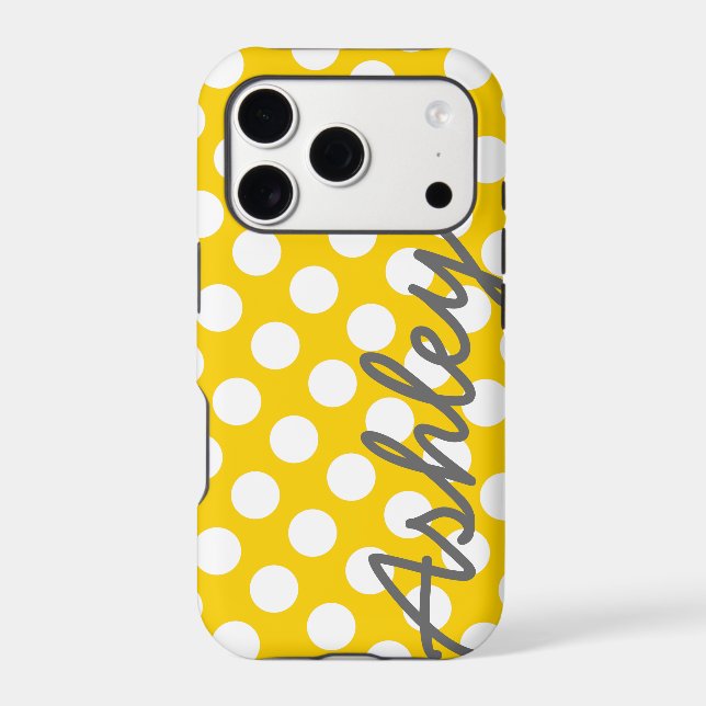 Trendy Polka Dot Pattern with name - yellow grey (Back)