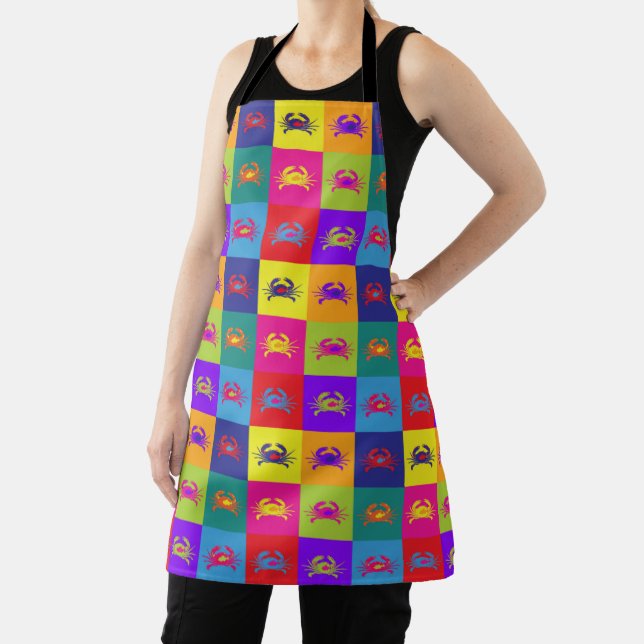 Trendy Pop Art Style Colourful Crab Pattern Apron (Insitu)