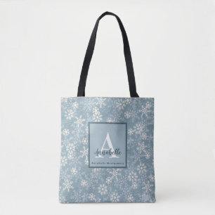 Trendy Powder Blue Monogram Initial Script Name Tote Bag