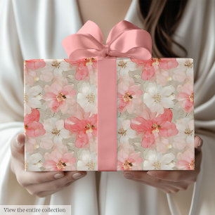 Trendy powder pink and gold 90th birthday wrap wrapping paper