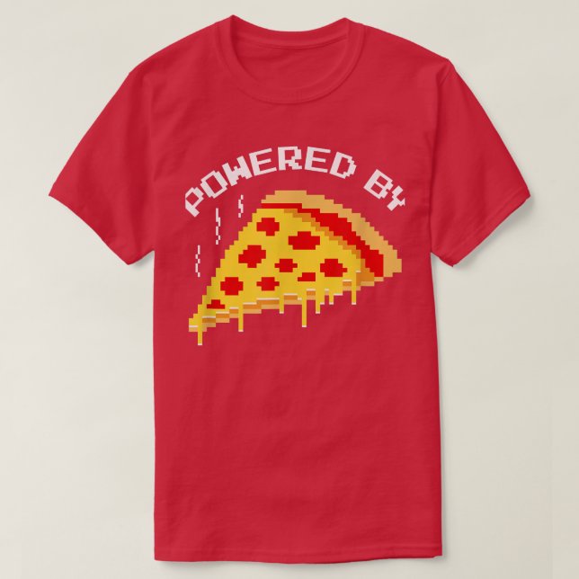 Trendy Powered By Pizza Pixel Gaming Humor5689 T-Shirt (Design Front)
