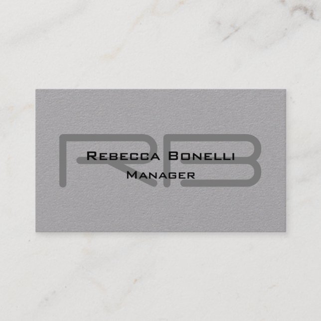 Trendy Premium Grey Monogram Minimalist Plain Business Card (Front)