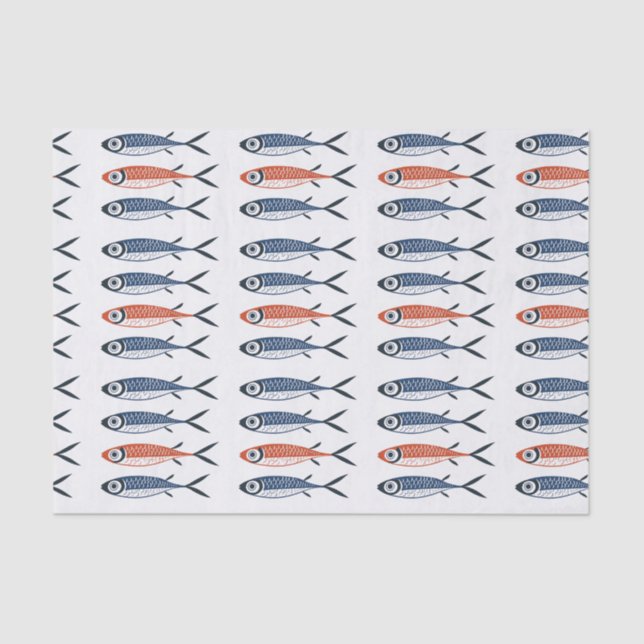 Trendy Preppy Mediterranean Sardine Fish Tissue Paper (Front)