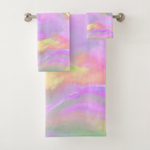 Trendy pretty colourful abstract waves bath towel set