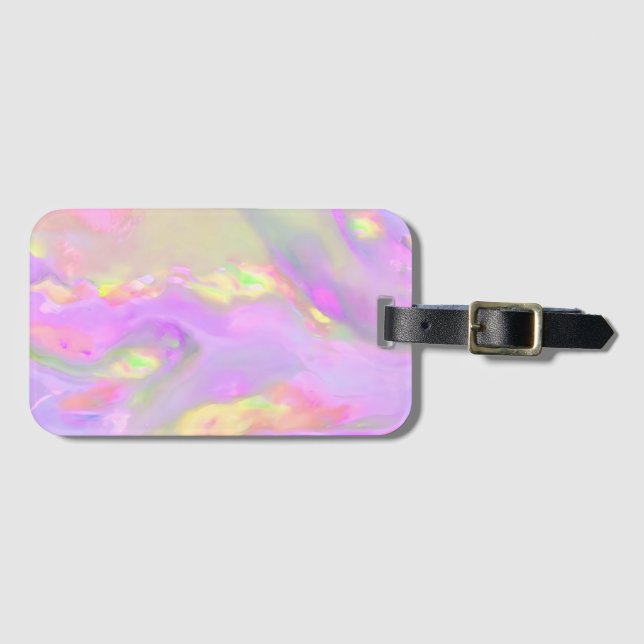 Trendy pretty colourful abstract waves luggage tag (Front Horizontal)