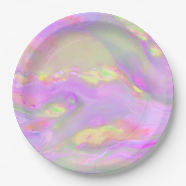 Trendy pretty colourful abstract waves paper plate (Front)